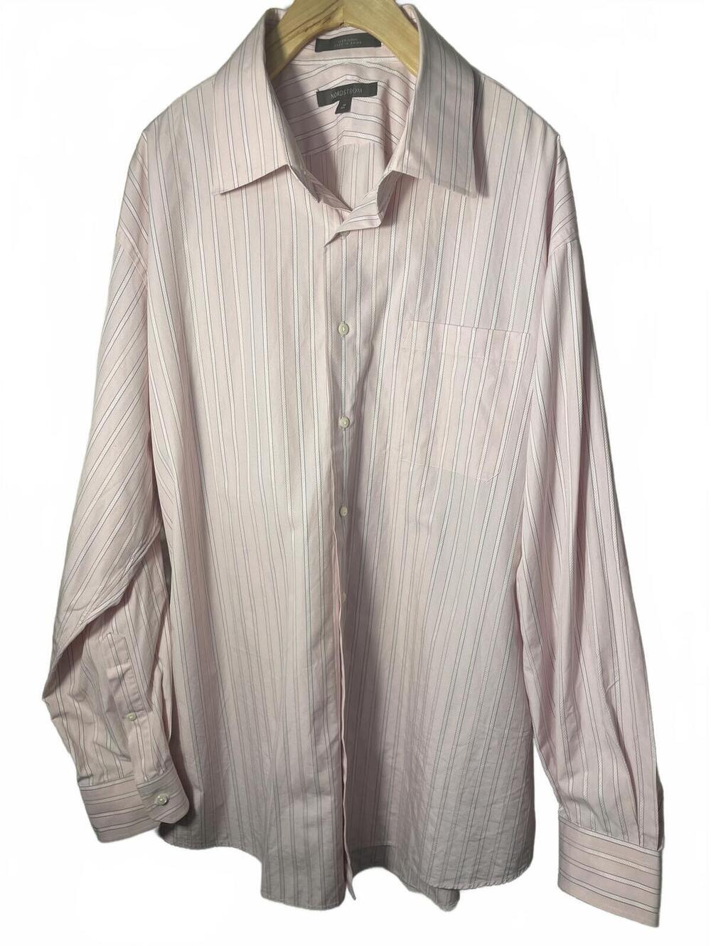 Nordstrom Pink White Striped Cotton Button Down Dress Shirt Size 38 Large Formal
